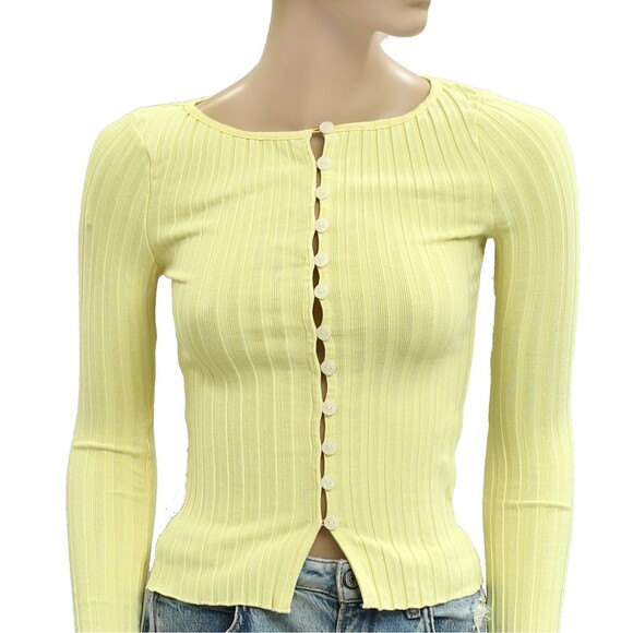 Free People Tilly Long-Sleeve Cardi Blouse Top Knit Ribbed Button Down XS 280723 - Picture 6 of 8